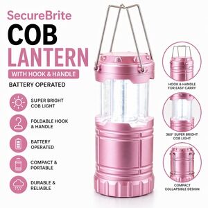 SecureBrite Large COB Lantern Pink Battery Operated Collapsible Hook Handle NEW
